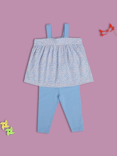 MINIKLUB Girls Blue Floral Print Top with Leggings