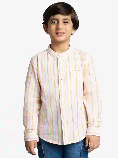 Ed-A-Mamma Boys Orange Cotton Striped Shirt