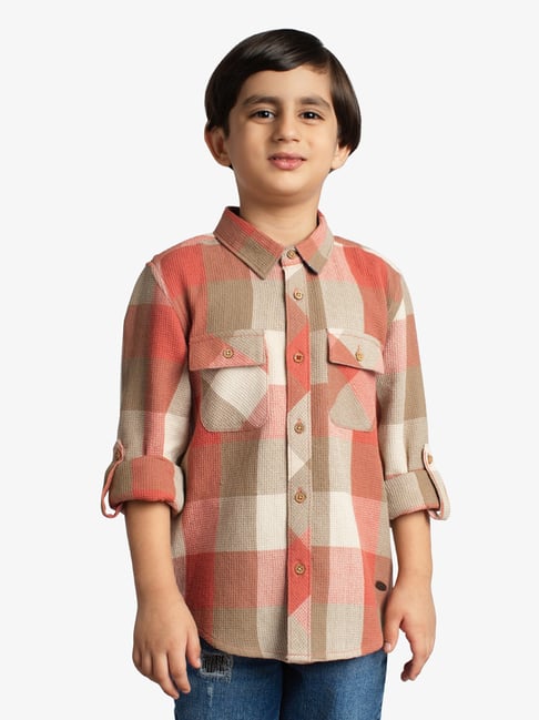 Ed-A-Mamma Boys Orange Cotton Checks Shirt