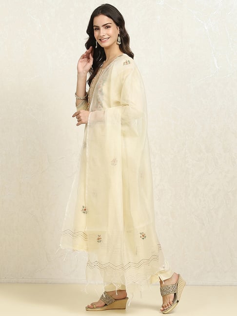 Biba Unstitched Cotton Dress Material BIBA Beige Cotton