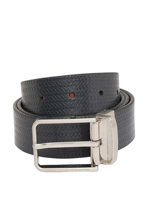 United Colors of Benetton Tomas Navy & Tan Leather Reversible Belt For Men-picture-25