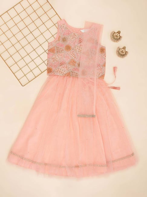 Akkriti by Pantaloons Girls Peach Amber Embellished Lehenga Cholis-picture-24