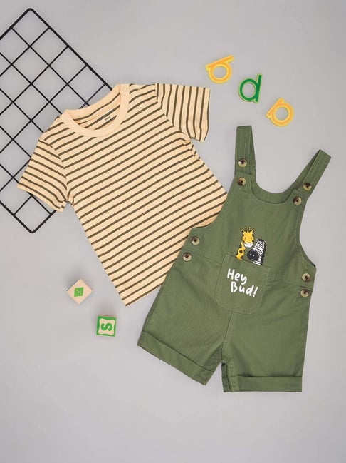Pantaloons Baby Boys Burnt Olive Cotton Striped Clothing Sets