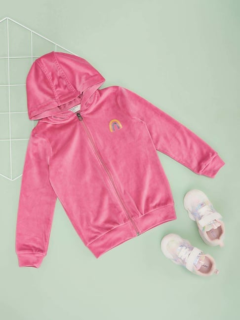 Pantaloons Junior Girls Hot Pink Solid Full Sleeves Sweatshirts Hoodies