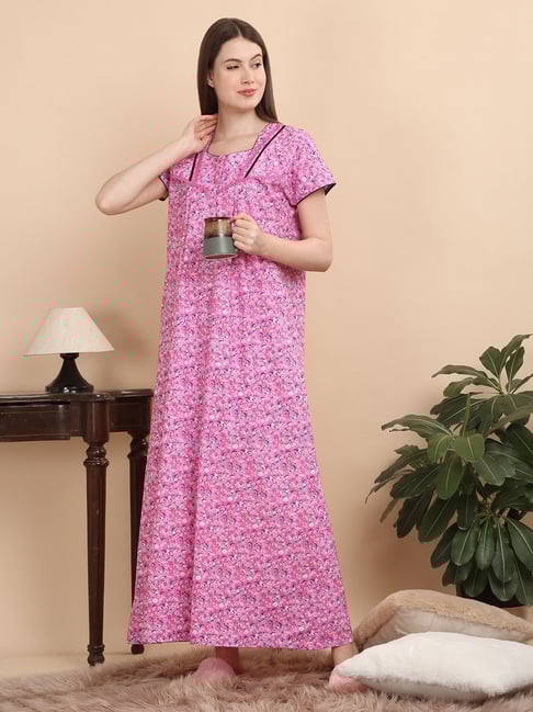 Buy Sweet Dreams Pink Cotton Printed Nighty for Women Online