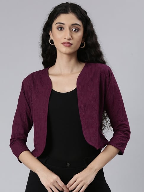 Twin Birds Maroon 100% Cottonflaired Fit Shrugs And Cardigans