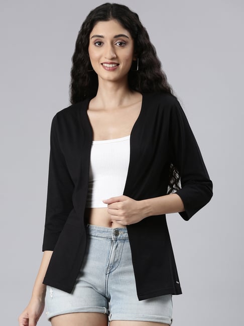 Twin Birds Black 100% Cottonflaired Fit Shrugs And Cardigans