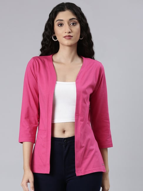 Twin Birds Light Pink 100% Cottonflaired Fit Shrugs And Cardigans