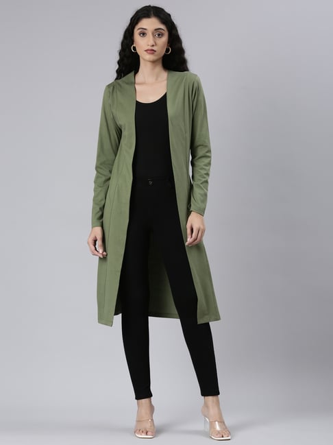 Twin Birds Light Olive 100% Cottonflaired Fit Shrugs And Cardigans