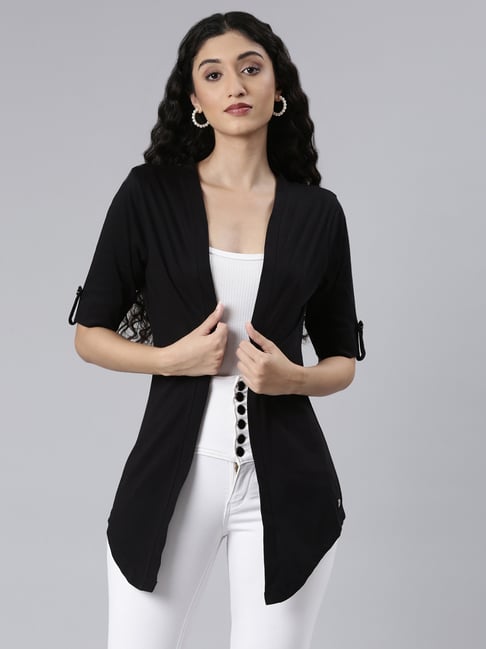 Twin Birds Black 100% Cottonflaired Fit Shrugs And Cardigans