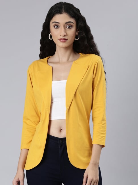 Twin Birds Mustard 100% Cottonflaired Fit Shrugs And Cardigans