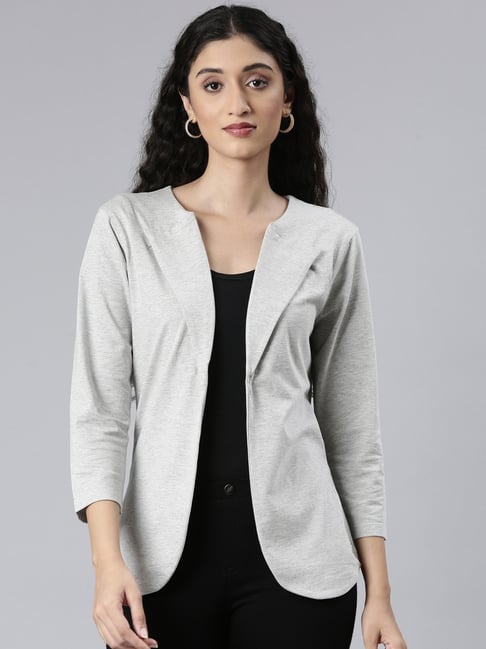 Twin Birds Grey Melange 100% Cottonflaired Fit Shrugs And Cardigans
