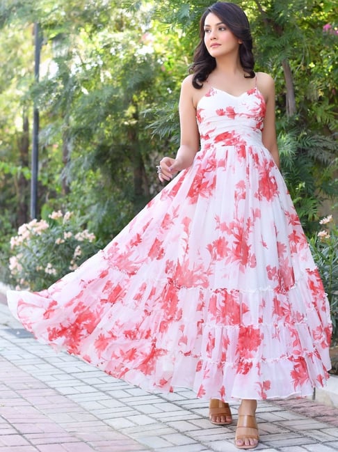 Buy Anastay White Floral Chiffon Maxi Gown for Women Online Tata