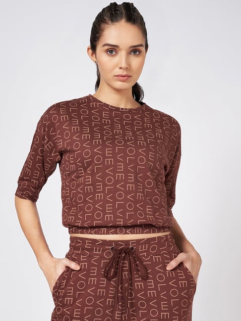 Ajile By Pantaloons Brown Cotton Loose Fit Print Tops And Tees-picture-127