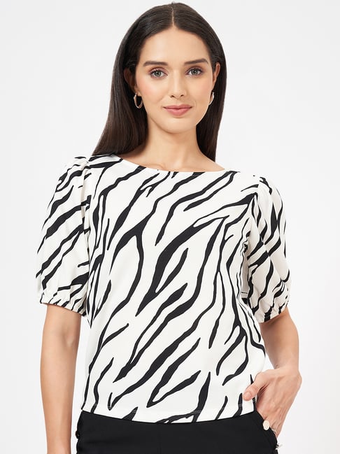 Annabelle By Pantaloons White Polyester Regular Fit Print Tops And Tees