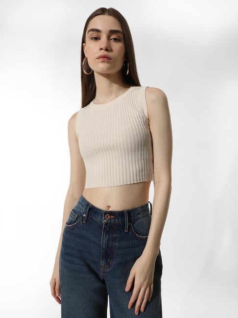 Only Off White Slim Fit Crop Top
