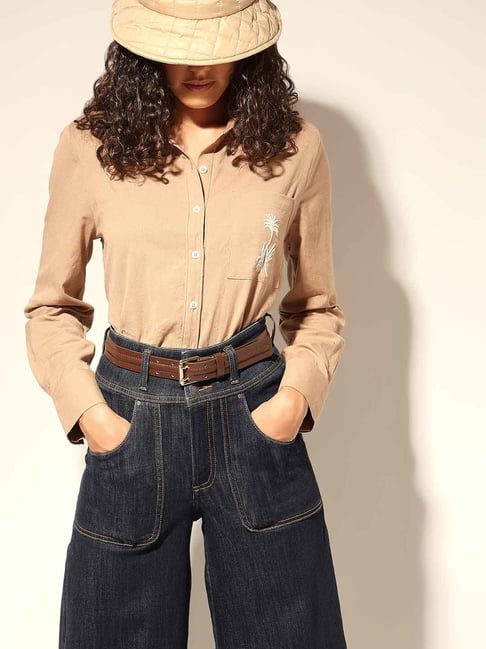 Vero Moda Brown Cotton Embroidered Shirt-picture-25