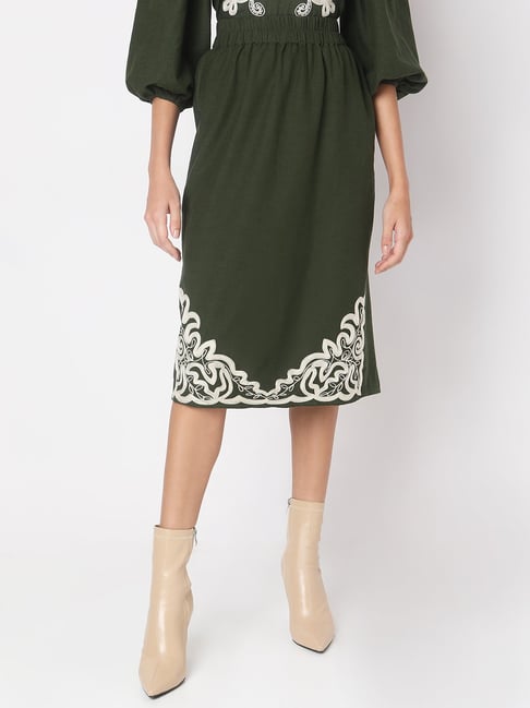 Vero Moda Olive Embroidered Midi Skirt-picture-21