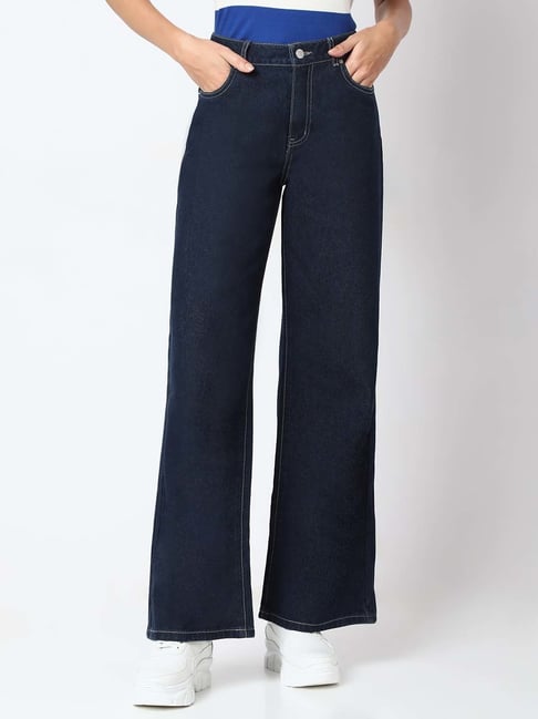 Vero Moda Dark Blue Cotton Mid Rise Jeans-picture-21