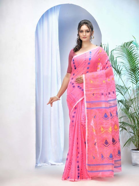 Desh Bidesh Pink Woven Saree-picture-15