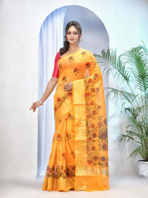 Desh Bidesh Yellow Woven Saree With Unstitched Blouse-picture-37