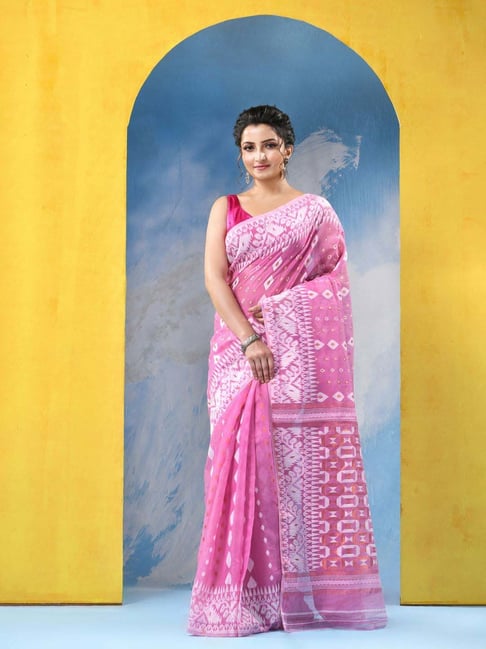 Desh Bidesh Pink Cotton Woven Saree-picture-34