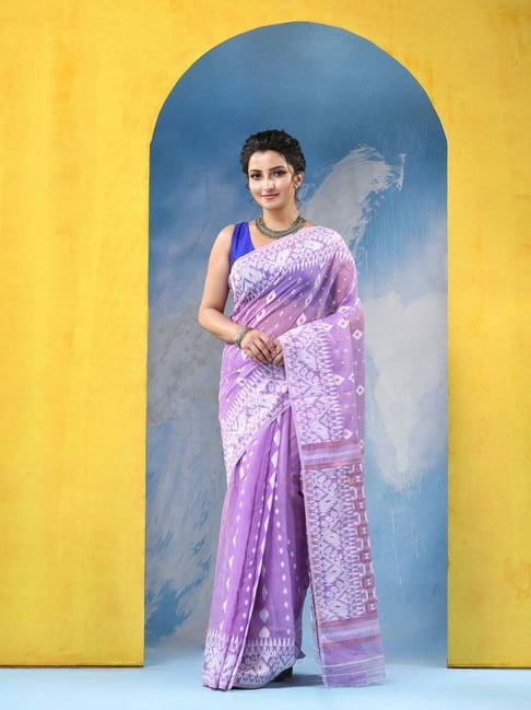 Desh Bidesh Purple Cotton Woven Saree-picture-35
