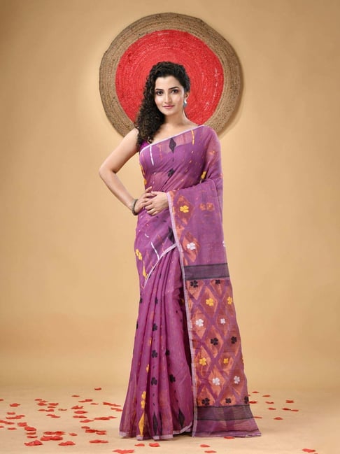 Desh Bidesh Lilac Cotton Woven Saree-picture-23