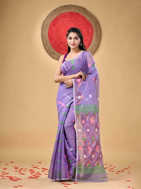 Desh Bidesh Purple Cotton Woven Saree-picture-45