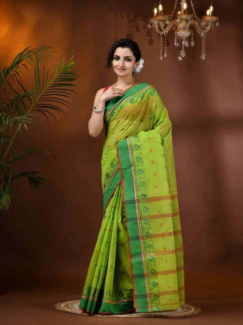 Desh Bidesh Green Cotton Woven Saree-picture-33