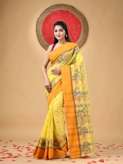 Desh Bidesh Yellow Cotton Woven Saree-picture-30