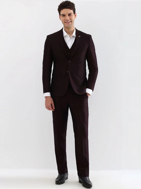 Allen Solly Brown Slim Fit Printed Four Piece Suit-picture-11