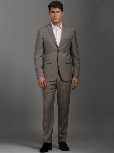 Louis Philippe Grey Slim Fit Self Pattern Two Piece Suit
