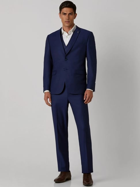 Van Heusen Navy Slim Fit Printed Four Piece Suit