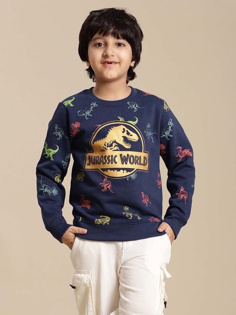 Kidsville Jurassic World Printed Regular Fit Navy Sweatshirt For Boys