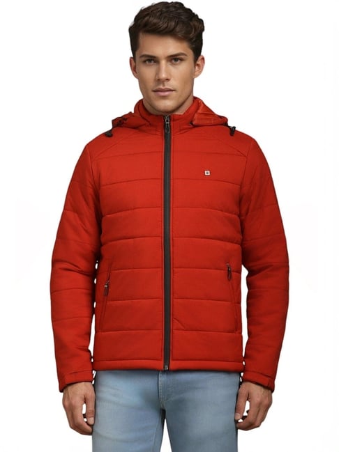 Louis Philippe Red Regular Fit Quilted Hooded Jacket-picture-20