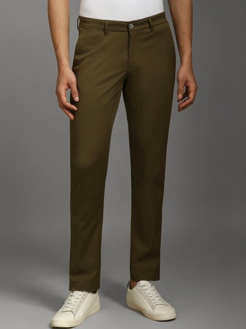 Cotton Branded Trousers Online Buy Louis Philippe Green Cotton