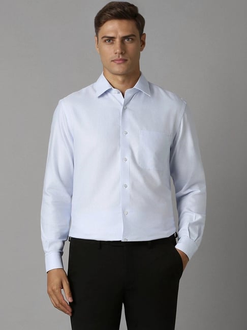 Louis Philippe Blue Cotton Regular Fit Texture Shirt-picture-36