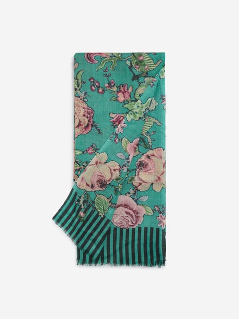 Utsa by Westside Green Floral Printed Woollen Shawl