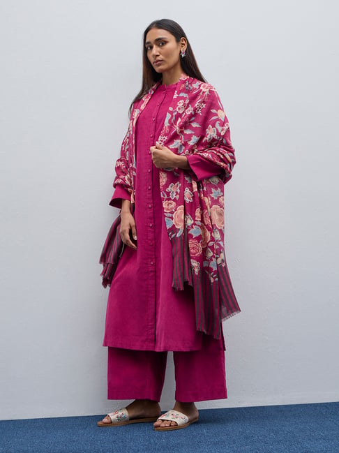 Utsa by Westside Pink Floral Printed Woollen Shawl