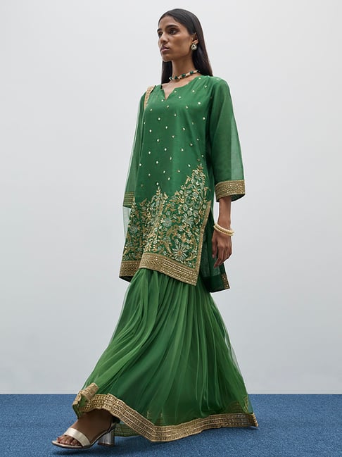 Vark by Wardrobe by Westside Green Kurta, Sharara and Dupatta Set
