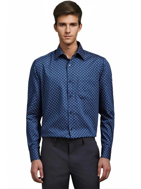 Louis Philippe Navy Cotton Regular Fit Printed Shirt-picture-14