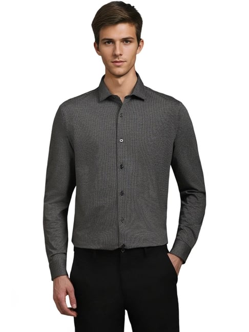 Louis Philippe Grey Cotton Slim Fit Printed Shirt-picture-12