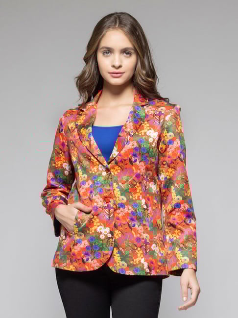 SHAYE Orange Satin Regular fit Print Casual jackets and blazers-picture-38