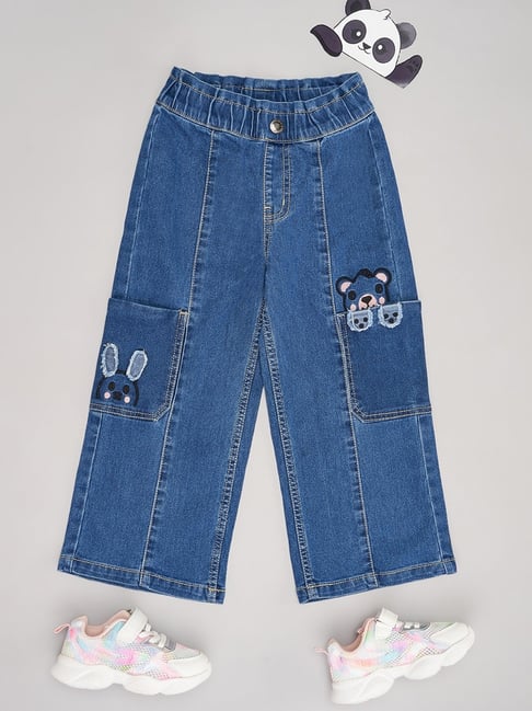 Pantaloons Junior Girls Blue Cotton Solid Jeans