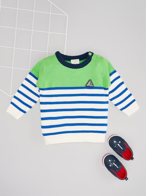 Pantaloons Baby Boys Green Acrylic Striped Sweater