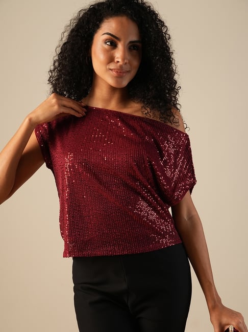 Globus Maroon Embellished Top