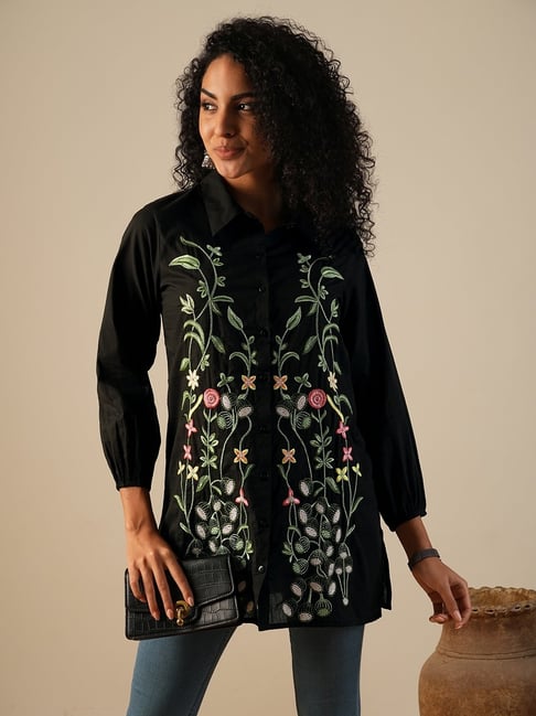 Globus Black Cotton Embroidery Tunic-picture-23