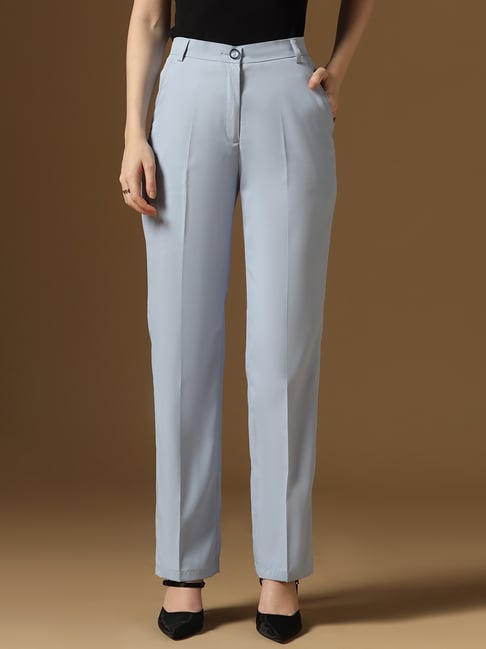 TAHVO Blue Viscose Solid Trousers-picture-10