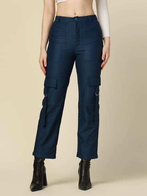 TAHVO Blue Textured Cargo Trousers-picture-33
